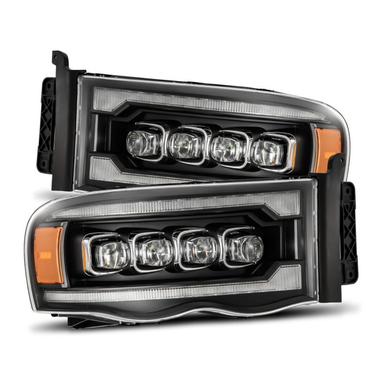 AlphaRex 02-05 Dodge Ram 1500 NOVA LED Proj Headlights Plank Style Blk w/Activ Light/Seq Signal - Burkken Auto Parts