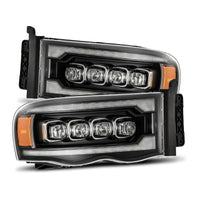 AlphaRex 02-05 Dodge Ram 1500 NOVA LED Proj Headlights Plank Style Blk w/Activ Light/Seq Signal - Burkken Auto Parts