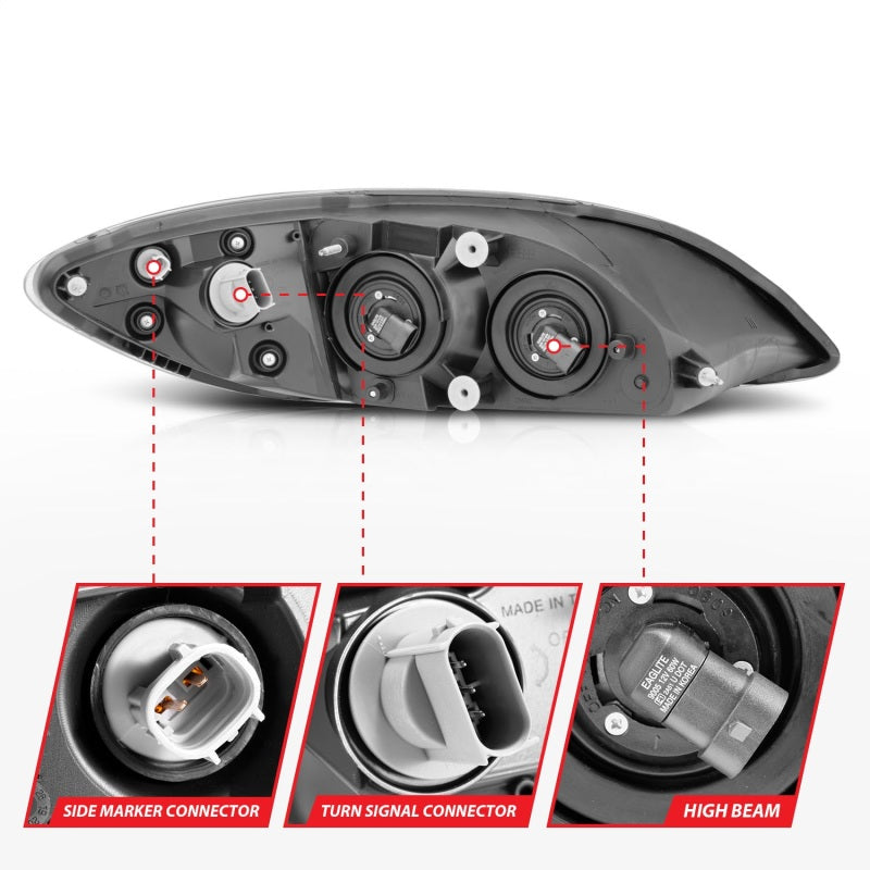 ANZO 2008-2016 International Prostar Crystal Headlights Black Housing (OE Replacement) - Burkken Auto Parts