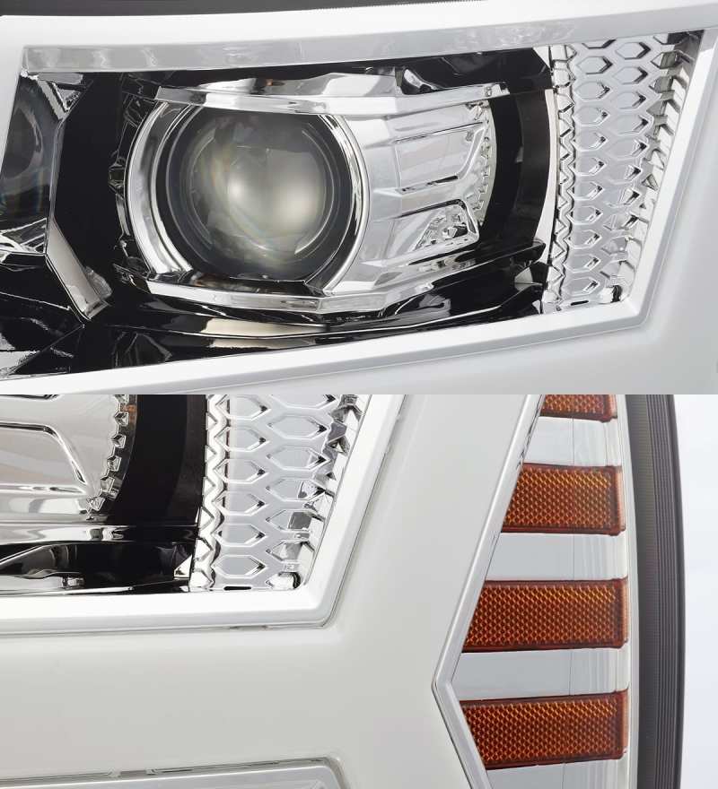 AlphaRex 07-13 Chevy 1500 LUXX LED Proj Headlights Plank Design Chrome w/ Activ Light/Seq Signal/DRL - Burkken Auto Parts