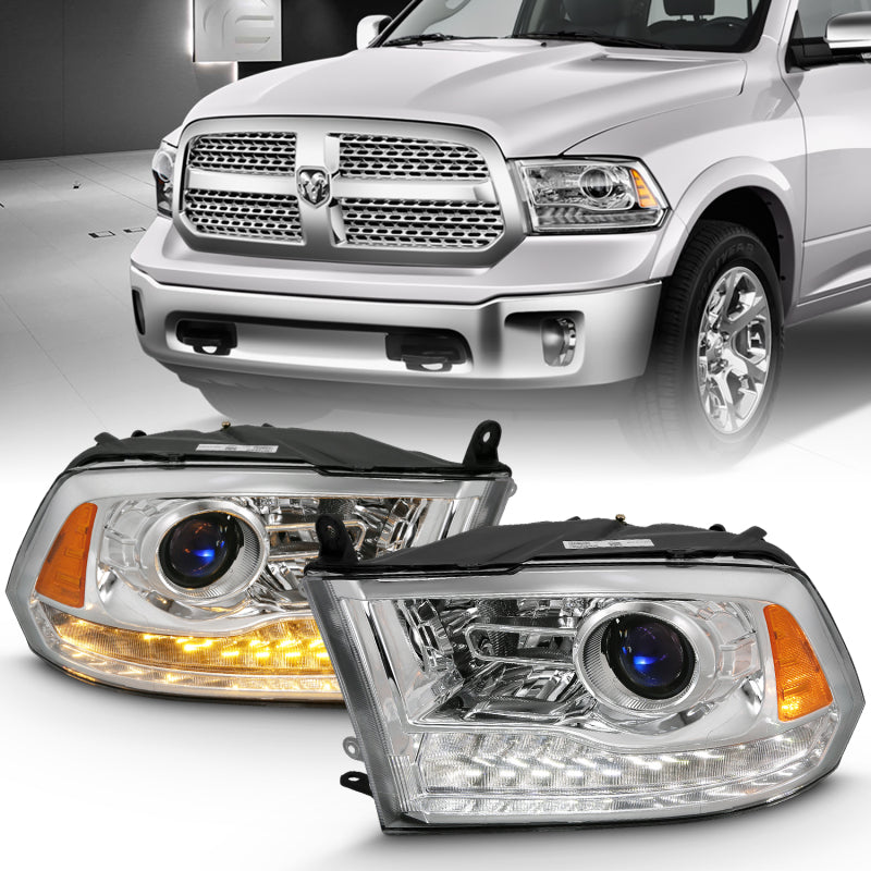 ANZO 2009-2018 Dodge Ram 1500 Projector Plank Style Switchback H.L Halo Chrome Amber (OE Style) - Burkken Auto Parts