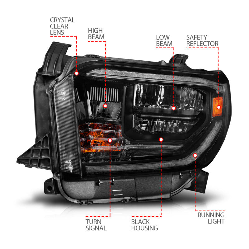 ANZO 14-21 Toyota Tundra (OE Halogen w/LED DRL) LED Crystal Headlights w/ Switchback &amp; DRL - Blk - Burkken Auto Parts