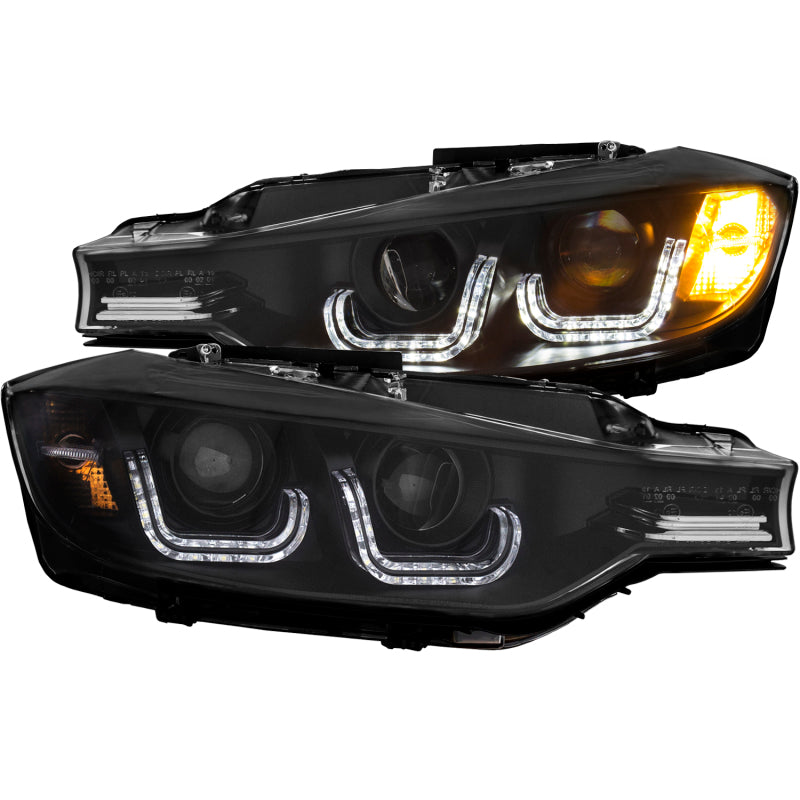 ANZO 2012-2015 BMW 3 Series Projector Headlights w/ U-Bar Black - Burkken Auto Parts