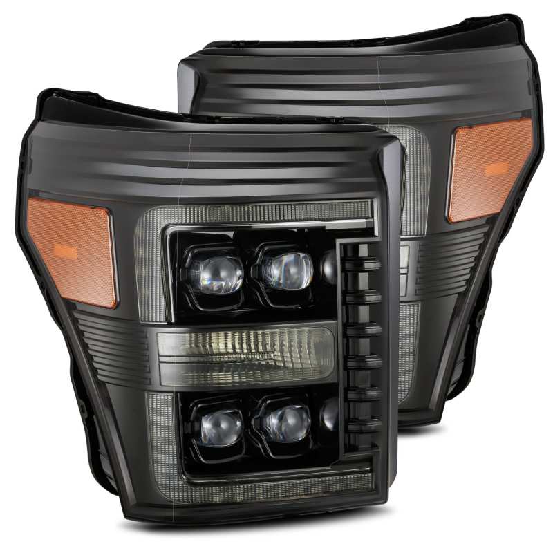 AlphaRex 11-16 Ford F-350 SD NOVA LED Proj Headlights Plank Style Alpha Blk w/Activ Light/Seq Signal - Burkken Auto Parts