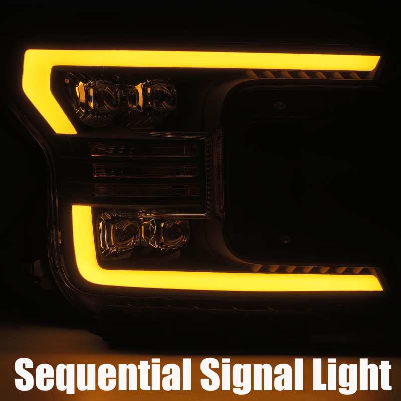 AlphaRex 18-19 Ford F-150 NOVA LED Projector Headlights Plank Style Chrome w/ActivLight/Seq Signal - Burkken Auto Parts