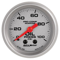 Autometer Marine Silver Oil Pressure 2 1/16in 100 psi Mechanical Gauge - Burkken Auto Parts