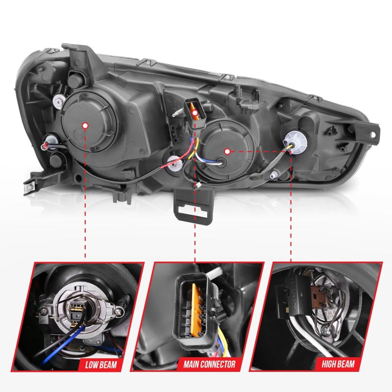 ANZO 2008-2015 Mitsubishi Lancer Projector Headlights w/ Halo Black (CCFL) - Burkken Auto Parts