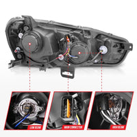 ANZO 2008-2015 Mitsubishi Lancer Projector Headlights w/ Halo Black (CCFL) - Burkken Auto Parts