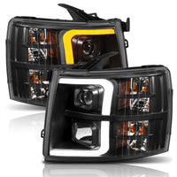ANZO 07-13 Chevrolet Silverado 1500 Plank Style Projector Headlights Black w/ Amber - Burkken Auto Parts