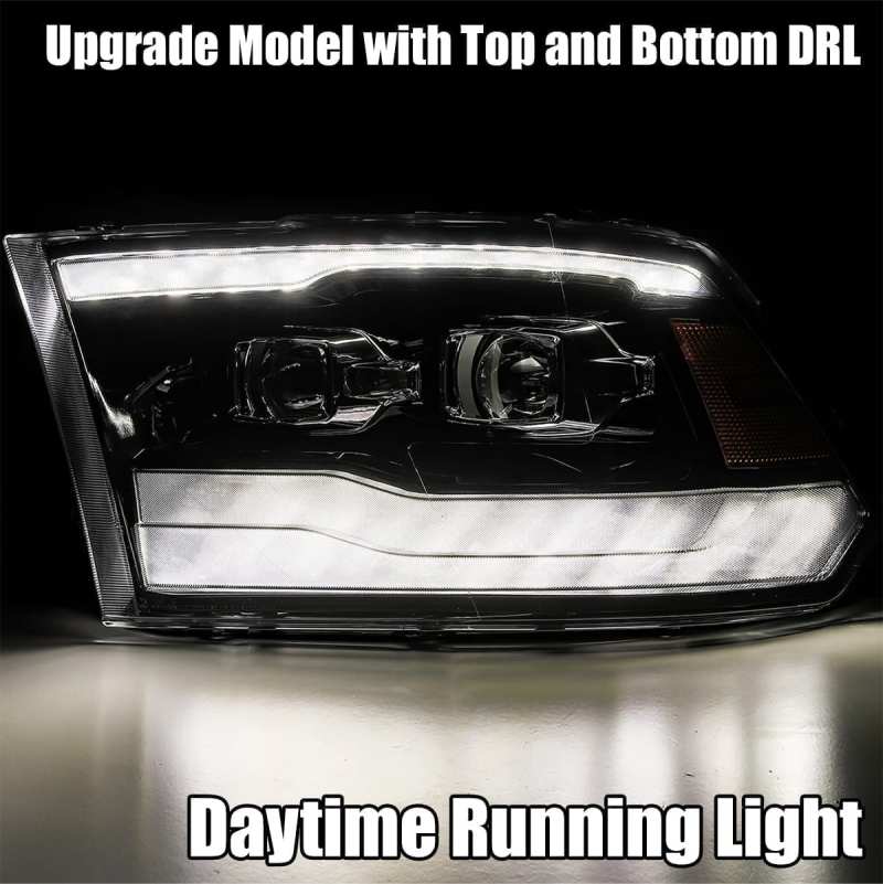 AlphaRex 09-18 Dodge Ram 1500HD LUXX LED Proj Headlights Plnk Style Blk w/Activ Light/Seq Signal/DRL - Burkken Auto Parts