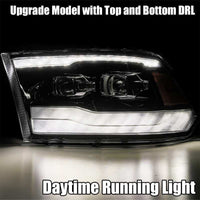 AlphaRex 09-18 Dodge Ram 1500HD LUXX LED Proj Headlights Plnk Style Blk w/Activ Light/Seq Signal/DRL - Burkken Auto Parts