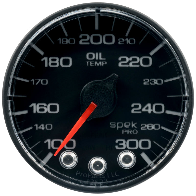 Autometer Spek-Pro Gauge Oil Temp 2 1/16in 300f Stepper Motor W/Peak & Warn Blk/Blk - Burkken Auto Parts