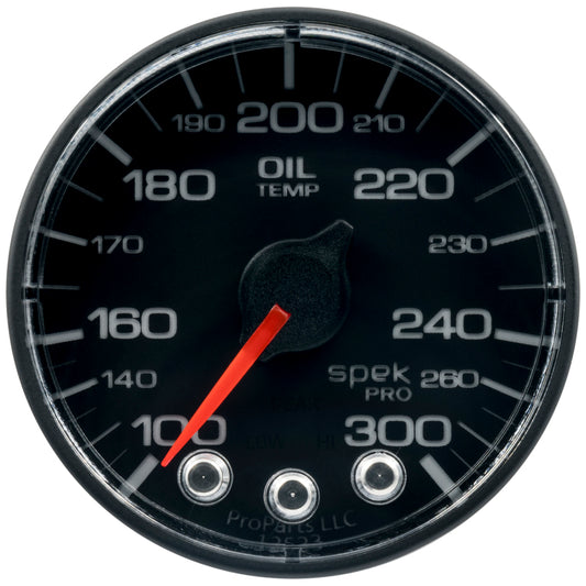 Autometer Spek-Pro Gauge Oil Temp 2 1/16in 300f Stepper Motor W/Peak & Warn Blk/Blk - Burkken Auto Parts