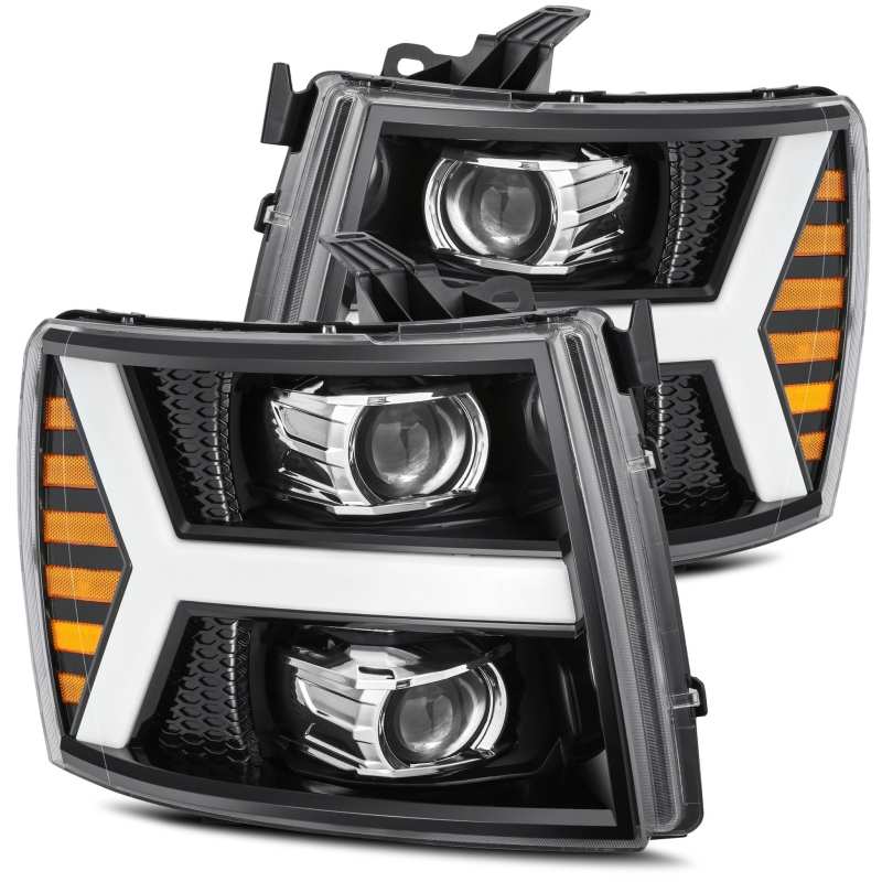 AlphaRex 07-13 Chevy 1500HD PRO-Series Proj Headlight Plank Style Gloss Blk w/Activ Light/Seq Signal - Burkken Auto Parts
