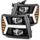 AlphaRex 07-13 Chevy 1500 LUXX LED Proj Headlights Plank Style Jet Blk w/ Activ Light/Seq Signal/DRL - Burkken Auto Parts