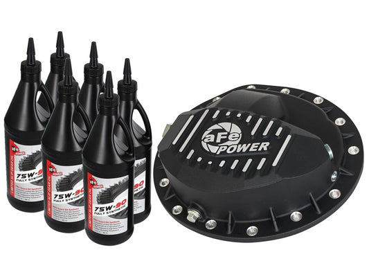 AFE Rear Differential Cover Black w/Machined Fins Nissan Titan XD 16-19 - w/Oil - Burkken Auto Parts
