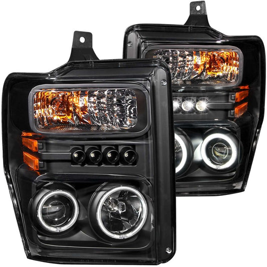ANZO 2008-2010 Ford F-250 Projector Headlights w/ Halo Black (CCFL) - Burkken Auto Parts