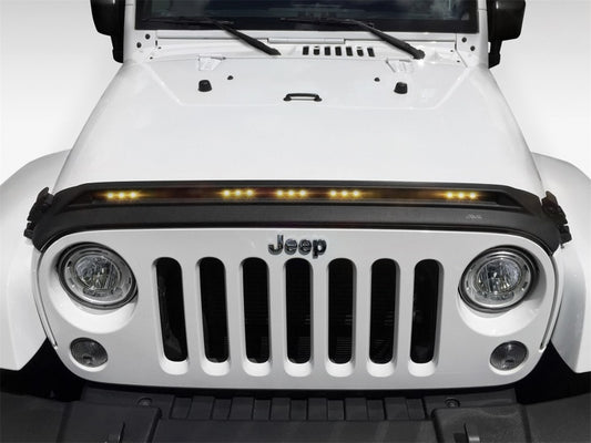 AVS 2007-2018 Jeep Wrangler JK Aeroskin Low Profile Hood Shield w/ Lights - Black - Burkken Auto Parts