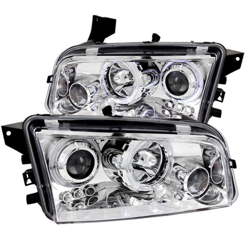 ANZO 2006-2010 Dodge Charger Projector Headlights w/ Halo Chrome - Burkken Auto Parts