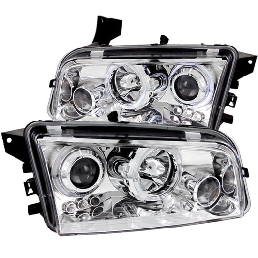 ANZO 2006-2010 Dodge Charger Projector Headlights w/ Halo Chrome - Burkken Auto Parts
