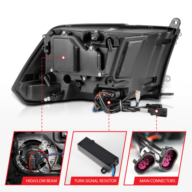 ANZO 2009-2018 Dodge Ram 1500 Projector Headlights Plank Style Halo w/Switchback Matte Black - Burkken Auto Parts
