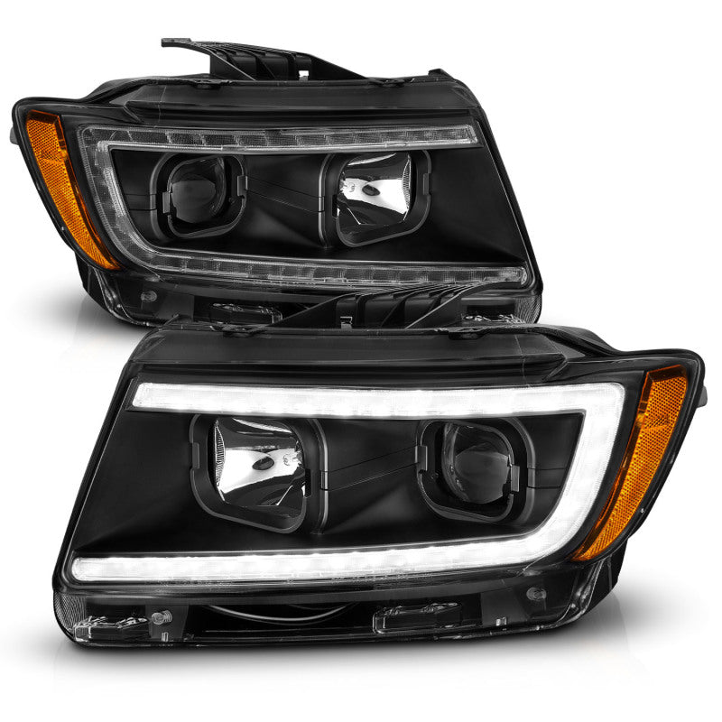 ANZO 11-13 Jeep Grand Cherokee (Factory Halogen Only) Projector Headlights w/Light Bar Swtchbk Black - Burkken Auto Parts