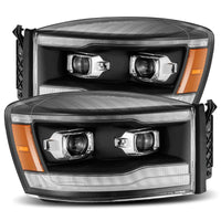 AlphaRex 06-08 Dodge Ram 1500HD PRO-Series Projector Headlights Plank Style Black w/Seq Signal/DRL - Burkken Auto Parts