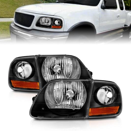 ANZO 1997-2003 Ford F150 Crystal Headlight Black w/ Parking Light - Burkken Auto Parts