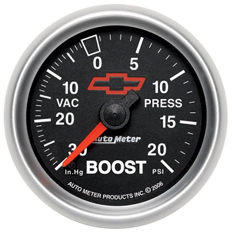 Autometer GM Bowtie Black 2-1/16in Boost/Vacuum 30in HG - 20 PSI Mechanical - Burkken Auto Parts