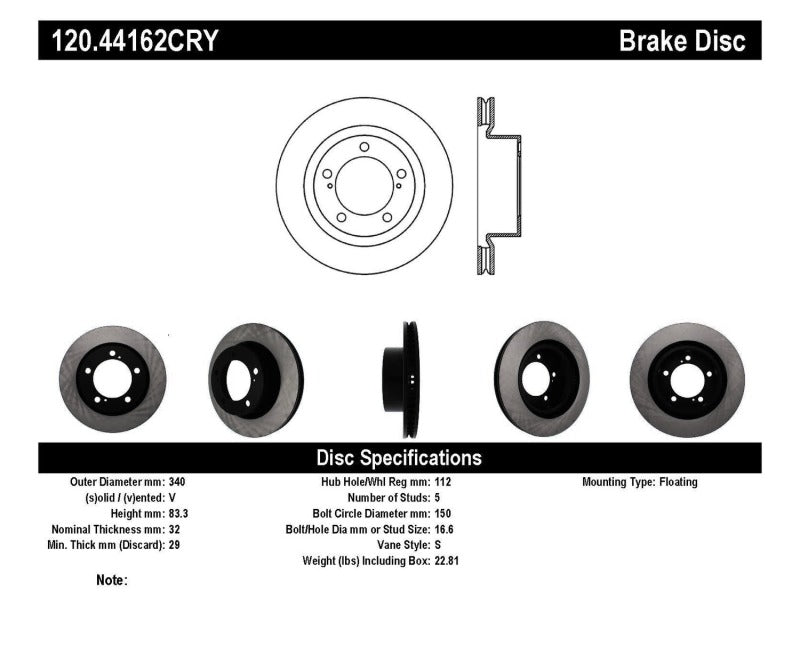 Stoptech 08-11/13-18 Toyota Land Cruiser Front Premium High Carbon Cryo Brake Rotor - Burkken Auto Parts