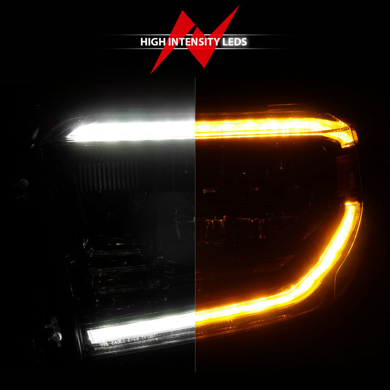 ANZO 14-21 Toyota Tundra (OE Halogen w/LED DRL) LED Crystal Headlights w/ Switchback &amp; DRL - Blk - Burkken Auto Parts
