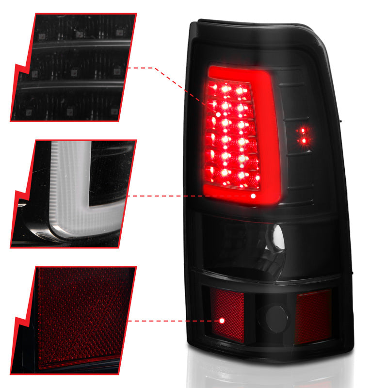 ANZO 1999-2002 Chevy Silverado 1500 LED Taillights Plank Style Black w/Smoke Lens - Burkken Auto Parts