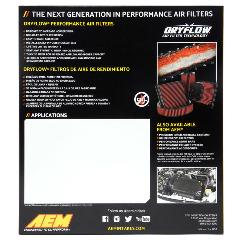 AEM Induction 15-17 Nissan NP300 2.3L DryFlow Air Filter - Burkken Auto Parts