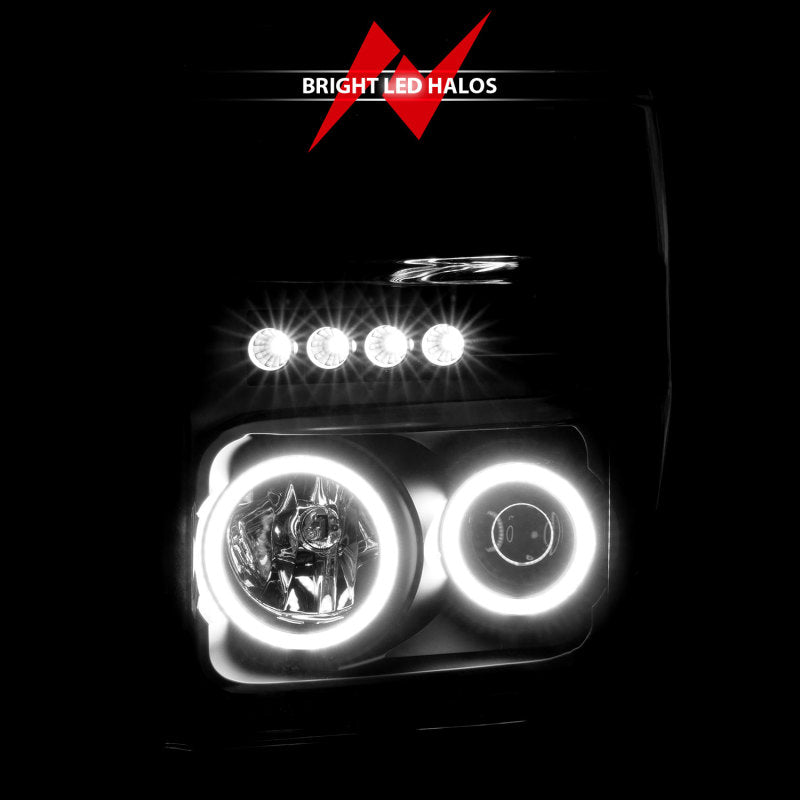 ANZO 2008-2010 Ford F-250 Projector Headlights w/ Halo Black (CCFL) - Burkken Auto Parts
