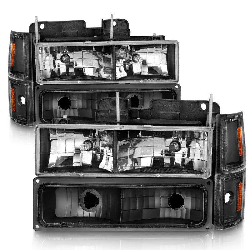 ANZO 88-98 Chevrolet C1500 Crystal Headlights Black - Burkken Auto Parts