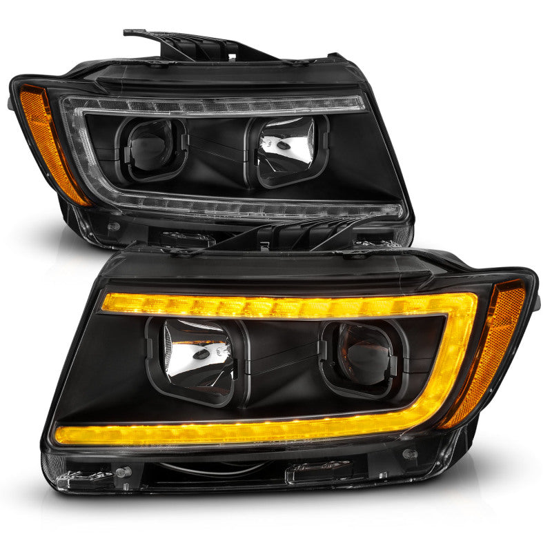 ANZO 11-13 Jeep Grand Cherokee (Factory Halogen Only) Projector Headlights w/Light Bar Swtchbk Black - Burkken Auto Parts