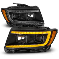 ANZO 11-13 Jeep Grand Cherokee (Factory Halogen Only) Projector Headlights w/Light Bar Swtchbk Black - Burkken Auto Parts