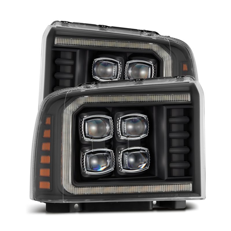 AlphaRex 05-07 Ford F250/350/450/550 Super Duty NOVA LED Proj HL Blk w/Actv Light & Seq Sig + SB DRL - Burkken Auto Parts