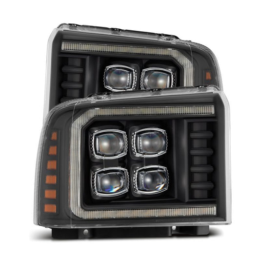 AlphaRex 05-07 Ford F250/350/450/550 Super Duty NOVA LED Proj HL Blk w/Actv Light & Seq Sig + SB DRL - Burkken Auto Parts