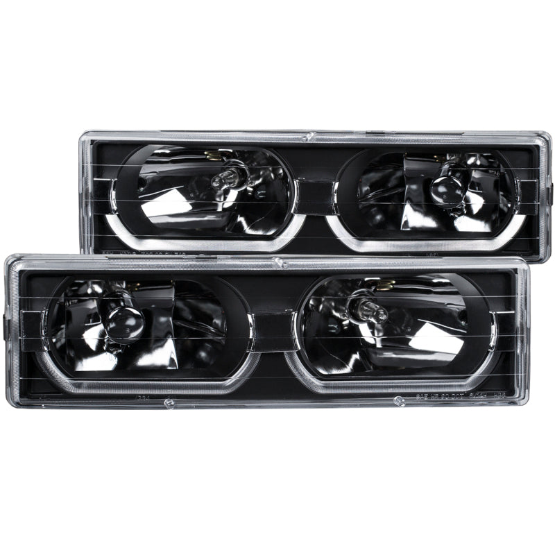 ANZO 1988-1998 Chevrolet C1500 Crystal Headlights Black w/ Low - Brow - Burkken Auto Parts