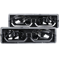 ANZO 1988-1998 Chevrolet C1500 Crystal Headlights Black w/ Low - Brow - Burkken Auto Parts
