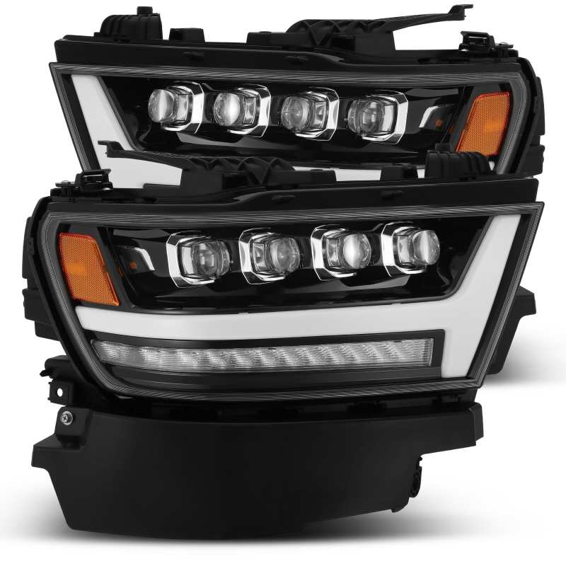 AlphaRex 19-20 Ram 1500HD NOVA LED Proj Headlights Plank Style Gloss Blk w/Activ Lght/Seq Signal/DRL - Burkken Auto Parts