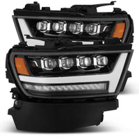 AlphaRex 19-20 Ram 1500HD NOVA LED Proj Headlights Plank Style Gloss Blk w/Activ Lght/Seq Signal/DRL - Burkken Auto Parts