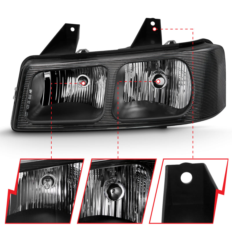 ANZO 2003-2017 Chevy Express Crystal Headlight Black - Burkken Auto Parts