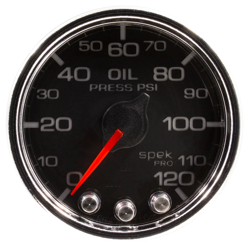 Autometer Spek-Pro Gauge Oil Press 2 1/16in 120psi Stepper Motor W/Peak & Warn Blk/Chrm - Burkken Auto Parts