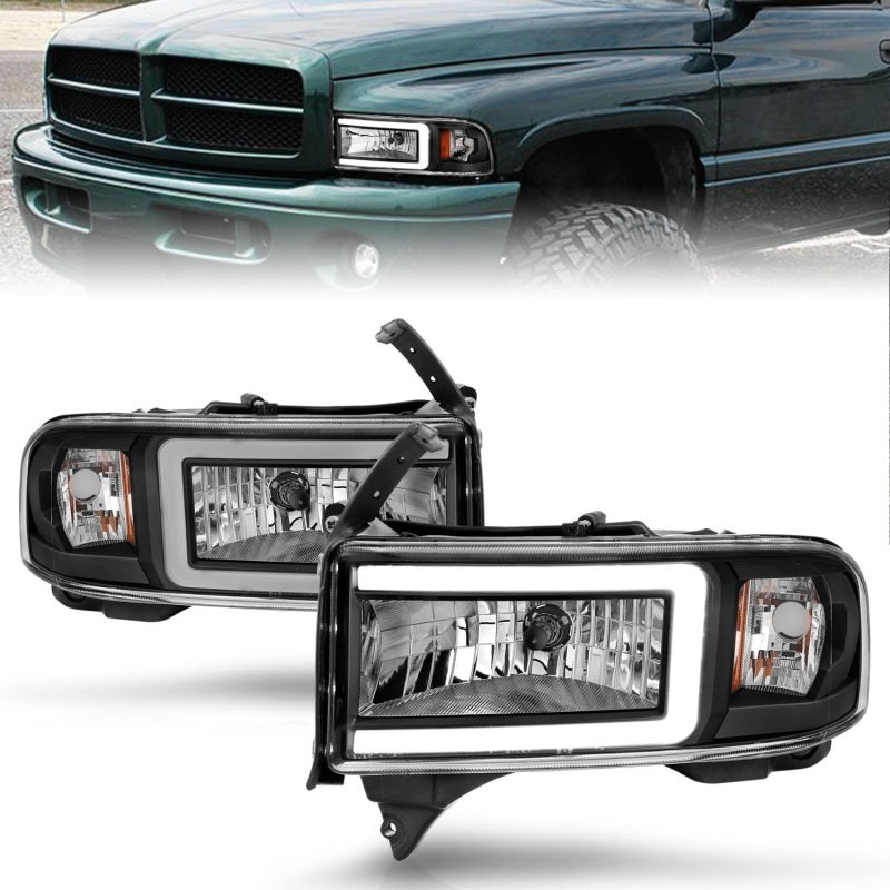 ANZO 94-02 Dodge RAM Crystal Headlight - w/ Light Bar Black Housing - Burkken Auto Parts