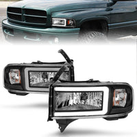 ANZO 94-02 Dodge RAM Crystal Headlight - w/ Light Bar Black Housing - Burkken Auto Parts