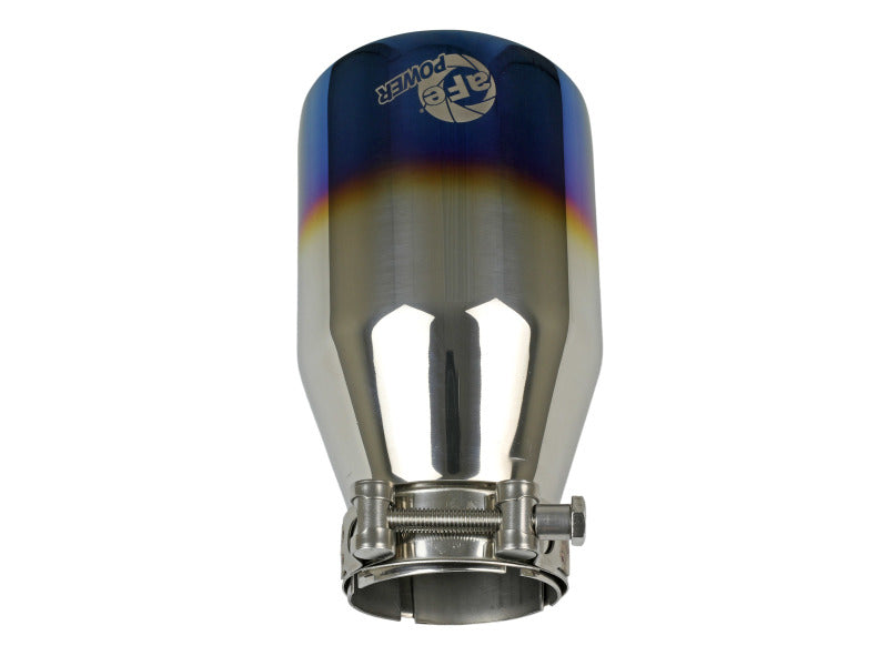 aFe Mach Force XP 304 Stainless Steel Clamp-On Exhaust Tip 2.5in Inlet / 4in Outlet - Blue Flame - Burkken Auto Parts