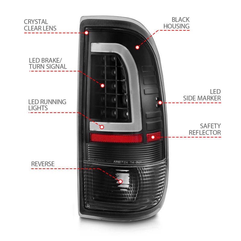 ANZO 1997-2003 Ford F-150 LED Tail Lights w/ Light Bar Black Housing Clear Lens - Burkken Auto Parts