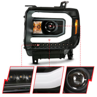 ANZO GMC SIERRA 1500 14-15 2500H/15-19 Projector Headlight Plank Style Black w/ Switchback (Halogen) - Burkken Auto Parts